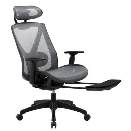 Ergonomic Office Chair with Suspension Mesh Seat with Footrest - Moustache® - Gray