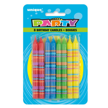 Striped Birthday Candles Multi-Color 8Pcs