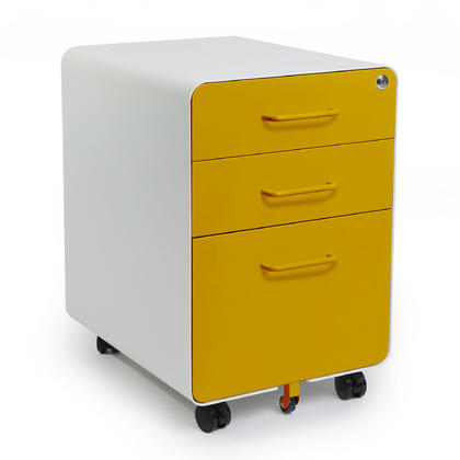 3-Drawer Mobile Steel Pedestal File Cabinet with Lock - Moustache® - Yellow