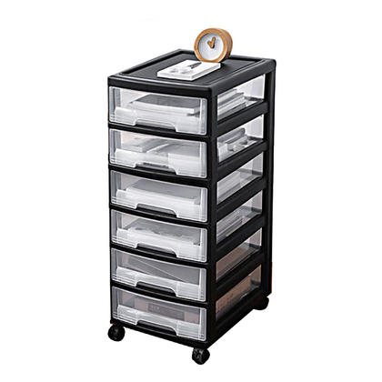 Plastic Mobile Cabinet with 6 Drawers for Office Home - Black