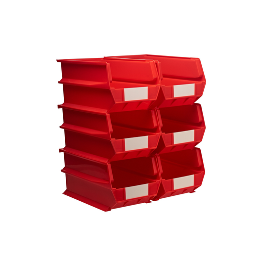 Triton Products 14-3/4"L x 8-1/4"W x 7"H Red Stacking, Hanging, Interlocking Poly Bins, 6 CT
