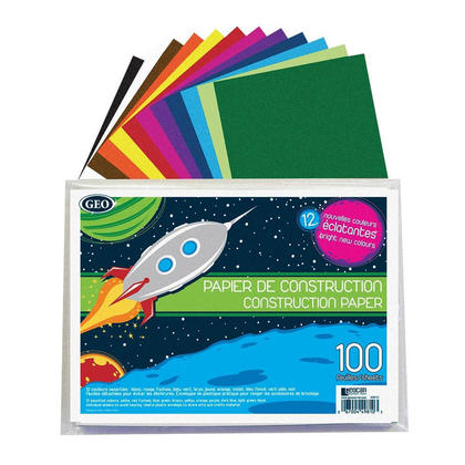 Geo@ Construction Paper, 8-1/4 x 11-5/8'', 12 Assorted Colors, 100 Sheets/Pack 223198