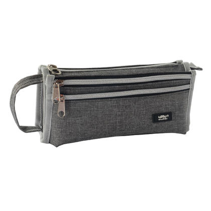 Simple Multi-Compartment Pencil Case with Carrying Handle, Gray - Moustache®