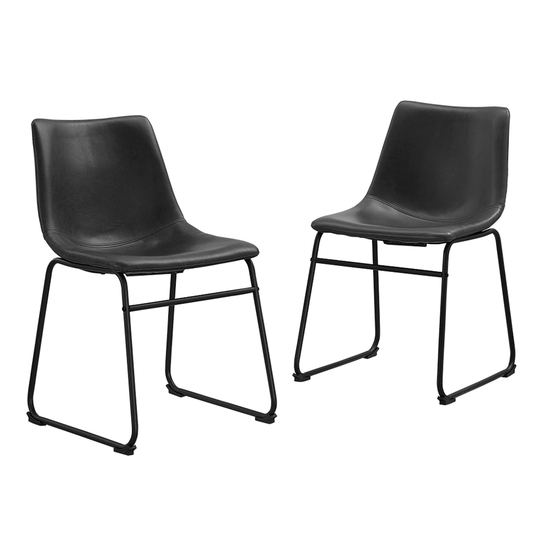 Walker Edison 18-in Industrial Faux Leather Dining Chair, set of 2 - Black