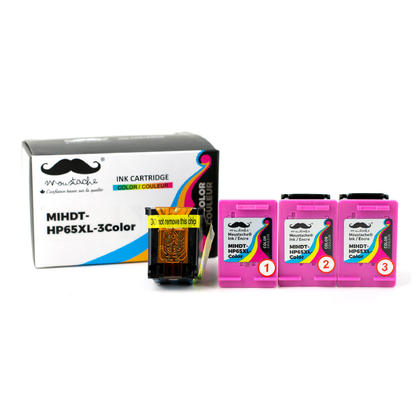 Compatible HP 65XL N9K03AN Eco-Saver Tri-Color Ink Cartridge High Yield 3PK Combo - Moustache®