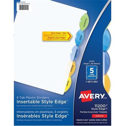 Avery@ Style Edge Plastic Insertable Dividers, Multi-color, 5 Tabs/set (11200) 714451