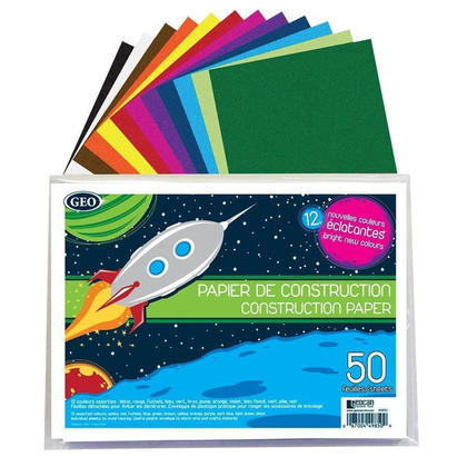 Geo@ Construction Paper, 8-1/4 x 11-5/8'', 12 Assorted Colors, 50 Sheets/Pack 747212