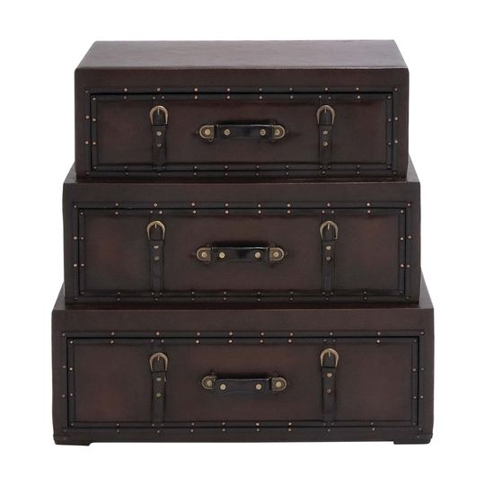 UMA Enterprises 32 In. x 32 In. Traditional Chest Brown Faux Leather and Wood
