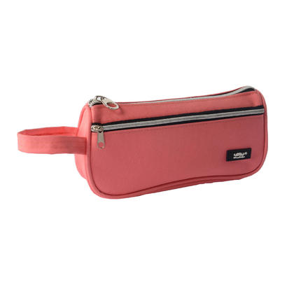 Simple 2 Compartments Pencil Case with Handy Handle, 8.1" x 3.7" x 2" - Moustache® - Pink