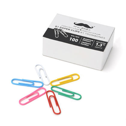 #1 Paper Clips, Assorted Colors, 100 pcs/Box - Moustache@
