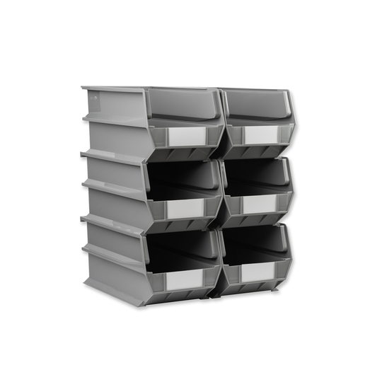 Triton Products 14-3/4"L x 8-1/4"W x 7"H Gray Stacking, Hanging, Interlocking Poly Bins, 6 CT