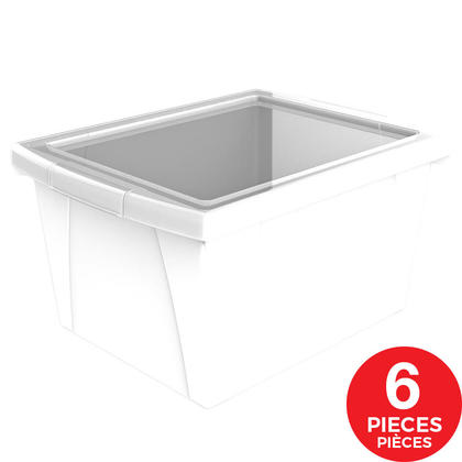 Storex® 4 Gallon/15 L, Classroom Storage Bin with Lid, 13.625"L x11.25"W x 7.87"H, 6 / Pack, White