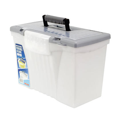 Storex® Portable File Box, Legal/Letter, 17-1/8"L x 9-5/8"W x 11"H - White