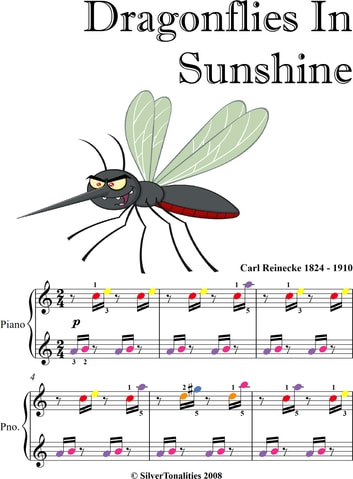 Dragonflies in Sunshine Easiest Piano Sheet Music - With Colored Notation