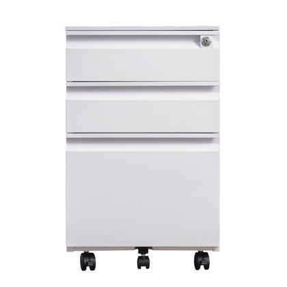Vertical 3-Drawer Mobile Pedestal File Cabinet - White