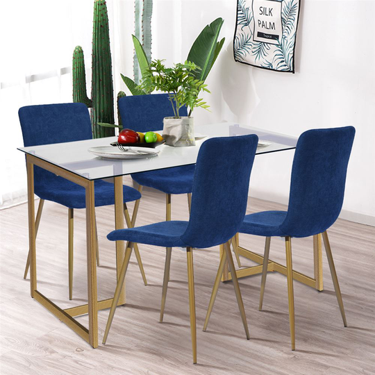 Homycasa Scargill Set of 4 Blue Fabric Dining Chairs - Gold