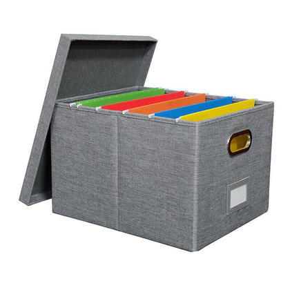 Collapsible Fabric Hanging File Holder Box with Lid & Handle, Letter Size - Gray