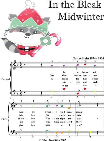 In the Bleak Midwinter Easy Piano Sheet Music with Colored Notes
