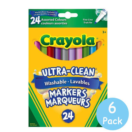 Crayola@ Ultra-Clean Washable Markers, Fine Line, Classic Colors, 24 ct. - 6/Pack
