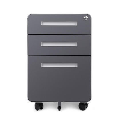 3-Drawer Steel Mobile Pedestal File Cabinet with Lock - Moustache® - White & Gray