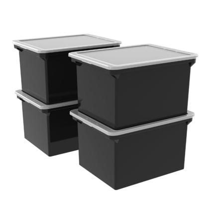 Storex® Plastic Storage Box, 18" x 14" x 11-1/2", Black - 6/Pack