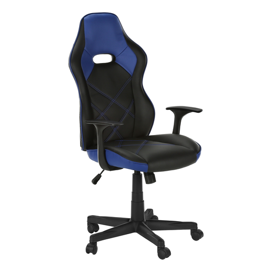 Monarch Specialties Black and Blue Contemporary Ergonomic Adjustable Height Swivel Gaming Chair