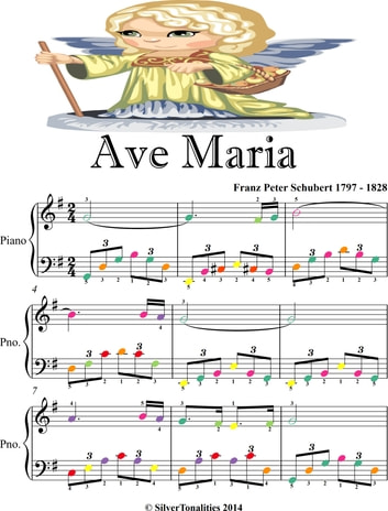 Ave Maria Easy Elementary Piano Sheet Music with Colored Notes