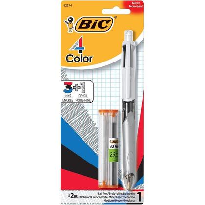 BiC® 4-Color™ 3+1 Retractable Ballpoint Pen and Pencil, 0.7mm Lead