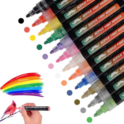 Acrylic Paint Marker Pens, Reversible Tip, 12 Assorted Colors/Pack - Moustache®