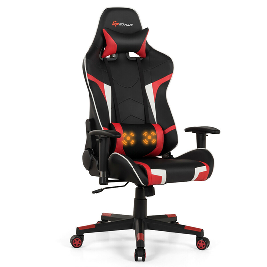 Costway Contemporary Ergonomic Adjustable Height Swivel Headrest Chair - Red
