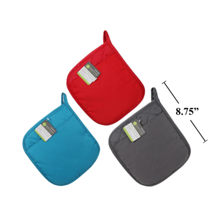 Cotton and Neoprene Pot Holder with Pocket, 8" x 8.75", Random Color