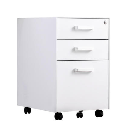 3-Drawer Steel Mobile File Cabinet with Lock - White