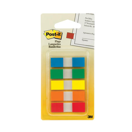 Post-it@ Flags with 100/On-the-Go Dispenser, Assorted Primary Colors 482687