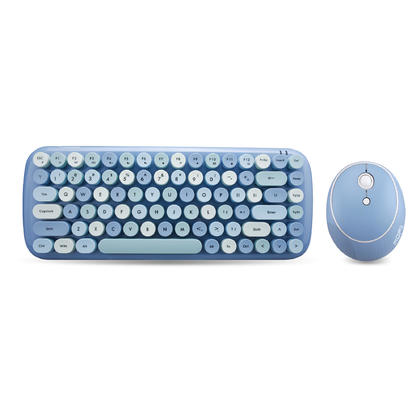 Compact Color Wireless Keyboard and Mouse Combo, 3-Level DPI Settings - Blue