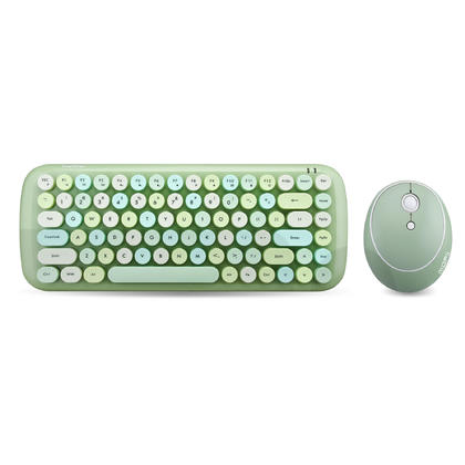 Compact Color Wireless Keyboard and Mouse Combo, 3-Level DPI Settings - Green
