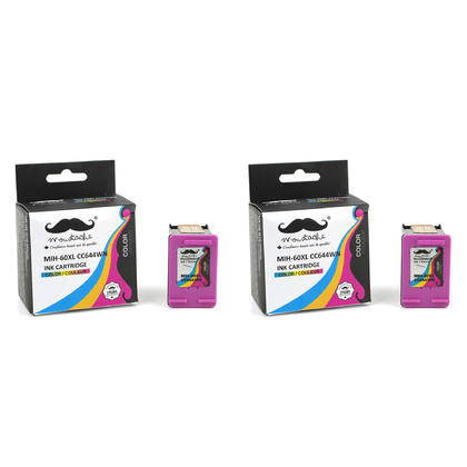 Compatible HP 60XL Tri-Color Ink Cartridge (CC644WN) by Moustache, 2/Pack - High Yield