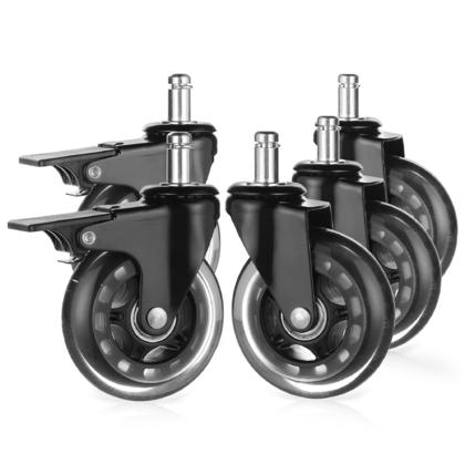 Universal Office Chair Casters Set, 3 Rollerblade Style and 2 w/Brake Style - Clear