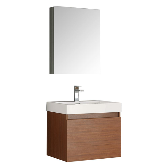 Fresca Nano 23.38-in Teak Single Sink Bathroom Vanity with White Acrylic Top ( Faucet Included )