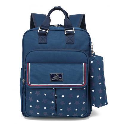 Polka Dot Children Schoolbag, With Pencil Case, 15.7" x 5.9" x 11.8" - Navy Blue