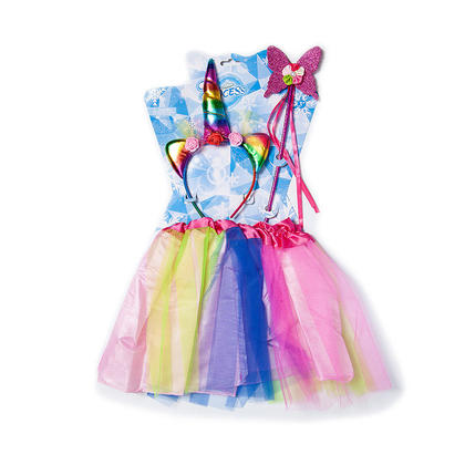 Girls Tutu Skirt with Headband and Wand Party Unicorn Costumes Set, Colorful