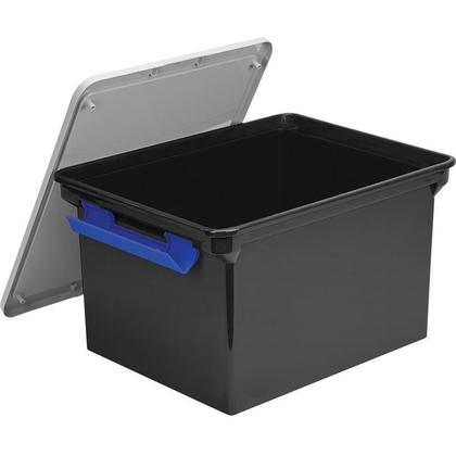 Storex® Bac pour dossiers format lettre/légal avec poignées verrouillables 18.5" x 14.25" x 11.375"H - Noir