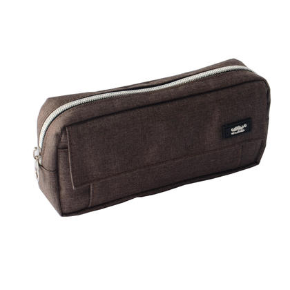 Solid Color Pencil Case with 1 Zipper Pocket & 1 Velcro Pocket, Brown - Moustache®
