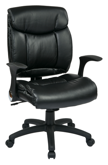 Work Smartâ„¢ 22.75-in x 20.75-in Black Faux Leather Chair with Flip Arms