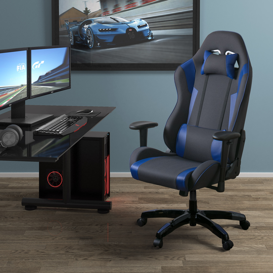 CorLiving High Back Ergonomic Gaming Chair - Grey and Blue