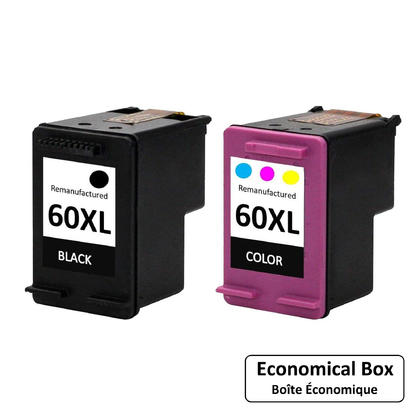 Compatible HP 60XL Black and Color Ink Cartridge Combo High Yield - Economical Box