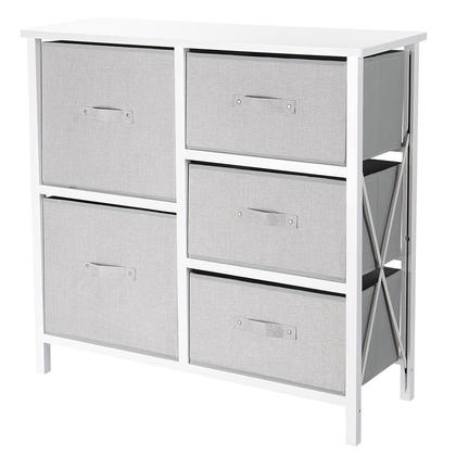 Fabric 5-Drawer Storage Organizer Unit for Bedroom, or Play Room with Fabric Bin Storage Unit, Grey