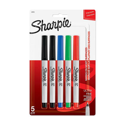 Sharpie® Ultra Fine Point Permanent Marker, Assorted Colors / Black - 5/Pack