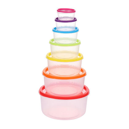 Birthday Sale Rainbow Color Round Plastic Food Storage Containers with Lids, 7Pcs/Set