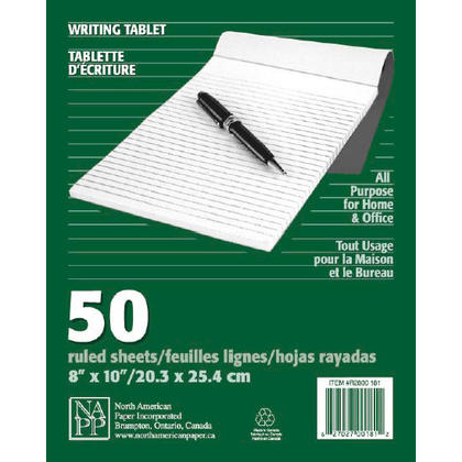 NAPP 50 Sheets Writing Tablet, All Purpose, 8" x 10" - Ruled