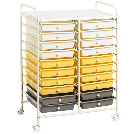 Costway Grey/Beige and Yellow 20-Drawer Storage Cart